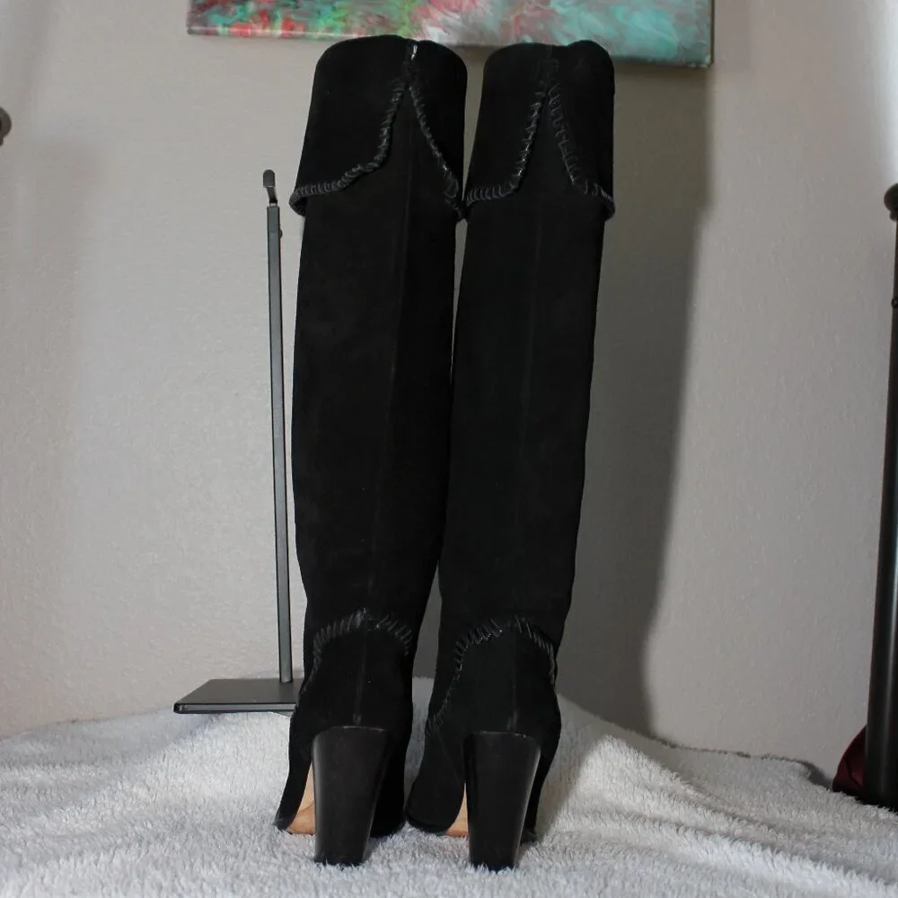 KORS Michael Kors Black Suede Over-The-Knee Whipstitch Boots